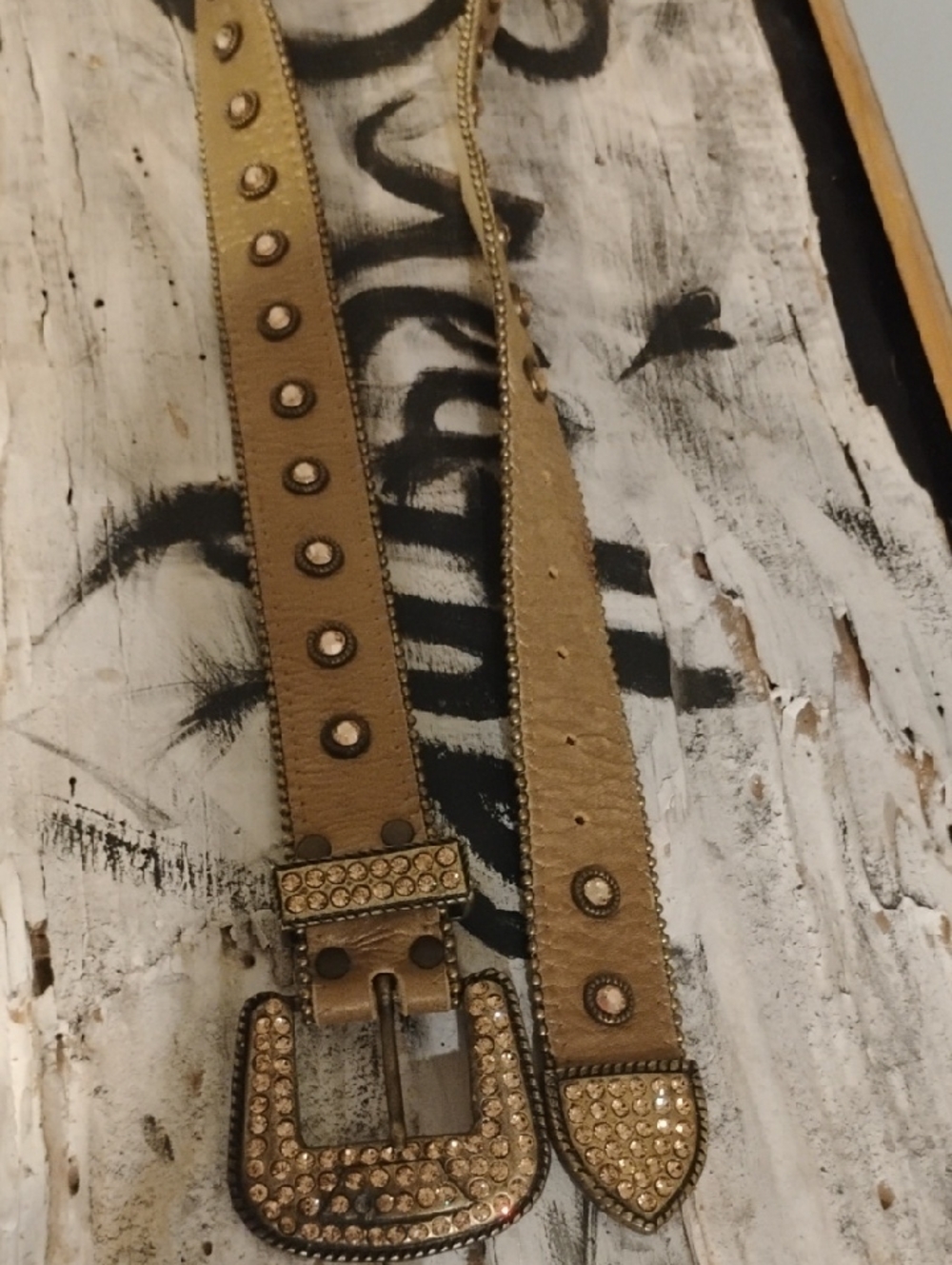 Leatherock Tan Belt with Crystal-Studded Buckle